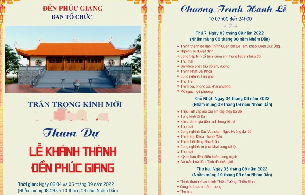 Thư mời khánh thành đền đã được phát ra-Ảnh:CA