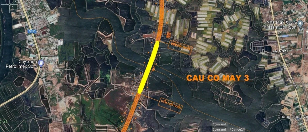 Vị trí cầu Cỏ May 3 trên bản đồ. Ảnh: BQLDA