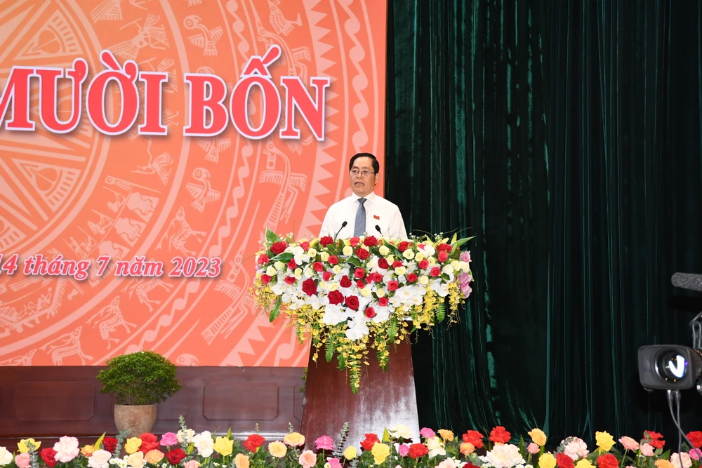 Ông Phạm Viết Thanh, Bí thư Tỉnh ủy, chủ tịch HĐND tỉnh nhấn mạnh các nhiệm vụ cần triển khai trong 6 tháng cuối năm 2023. Ảnh: TK