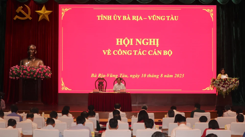 Hội nghị về công tác cán bộ tỉnh Bà Rịa-Vũng Tàu sáng 10-8. Ảnh: TK