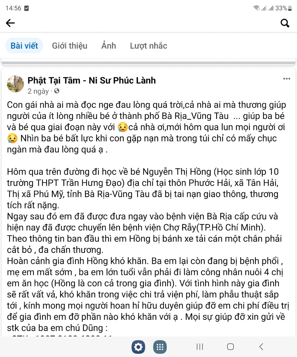 Bị lấy thông tin, hình ảnh tai nạn của mình để kêu gọi từ thiện trên mạng