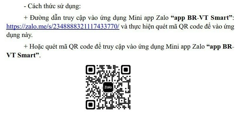 Bà Rịa- Vũng Tàu đưa vào vận hành “app BR-VT Smart” trên mạng Zalo
