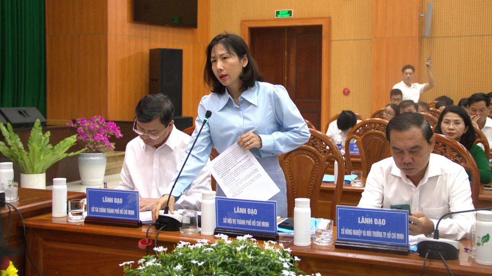 Bà Phạm Thị Thanh Hiền, Giám đốc Sở Nội vụ TP.HCM thông tin tại buổi làm việc. Ảnh: TK