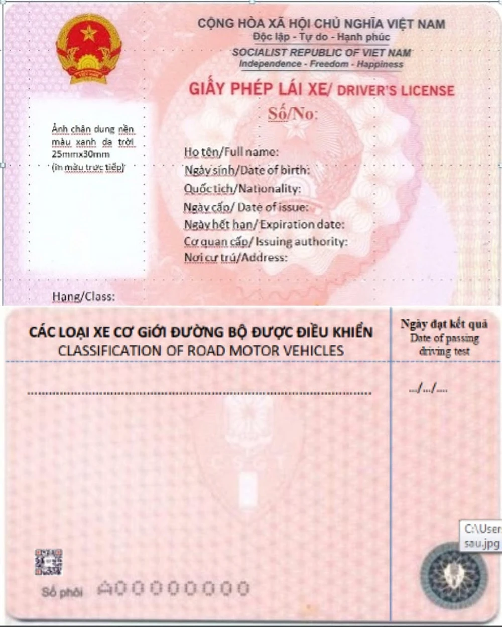 Mẫu giấy phép lái xe mới do Bộ Công an cấp.