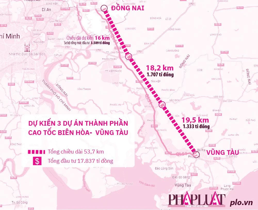 Sơ đồ dự kiến các dự án thành phần ba cao tốc Khánh Hòa - Buôn Ma Thuột, Biên Hòa - Vũng Tàu và Châu Đốc - Cần Thơ - Sóc Trăng. Đồ họa: THY LAN - HỒ TRANG