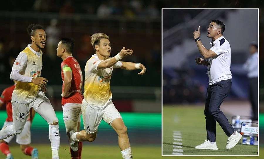 Tấn Tài với bàn thắng quý hơn vàng giúp Bình Định thắng ngược TP.HCM đồng thời giữ cái ghế của LV Đức Thắng bớt lung lay. Ảnh: ANH PHƯƠNG