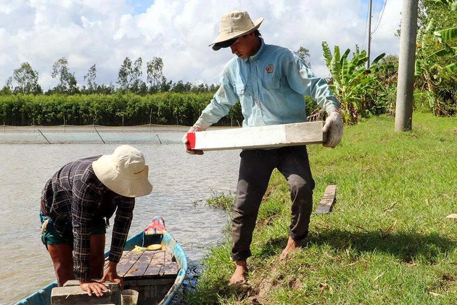 Công tác cắm cọc giải phóng mặt bằng cao tốc Châu Đốc - Cần Thơ - Sóc Trăng đoạn qua tỉnh Hậu Giang. Ảnh: MỸ LỆ