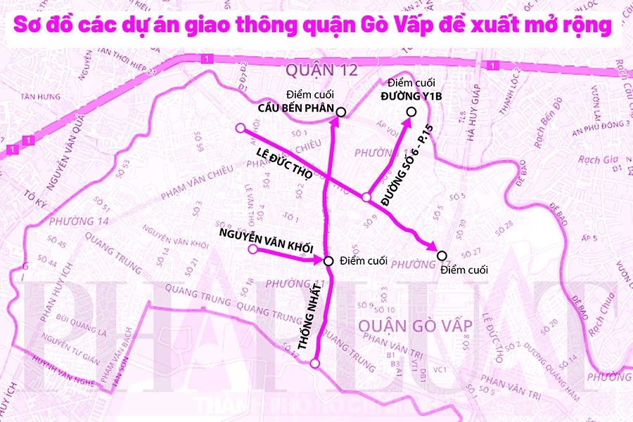 Sơ đồ các dự án quận Gò Vấp đề xuất nâng cấp, mở rộng. Đồ họa: HỒ TRANG