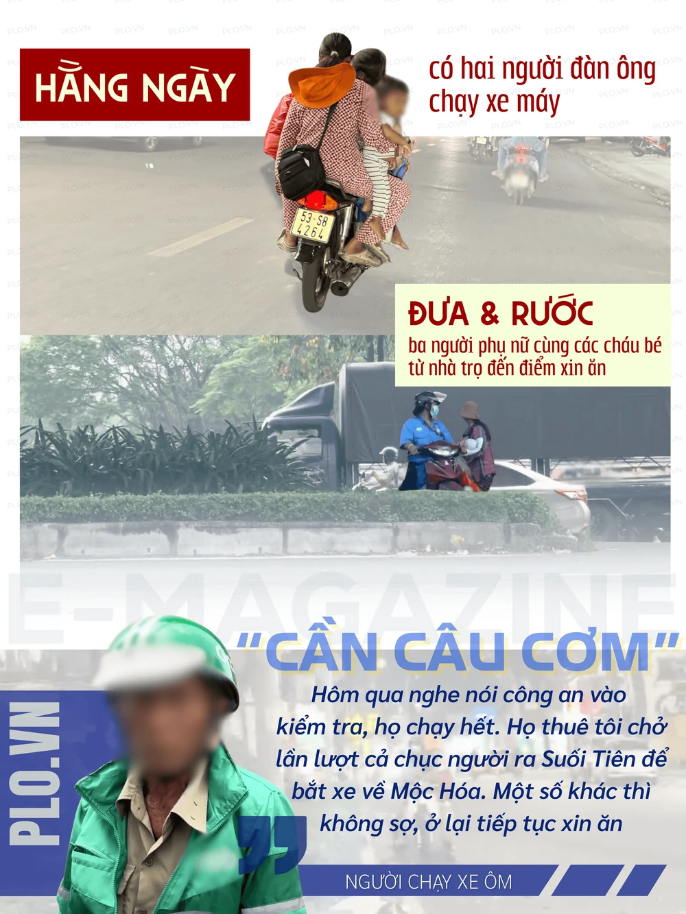 ẢNH GHÉP 3 - Hằng ngày có hai người đàn ông chạy xe máy đưa và rước ba người phụ nữ cùng các cháu bé từ nhà trọ đến điểm xin ăn (2-3 ảnh) + Chân dung ông chạy xe ôm (che mặt) kể (1).png