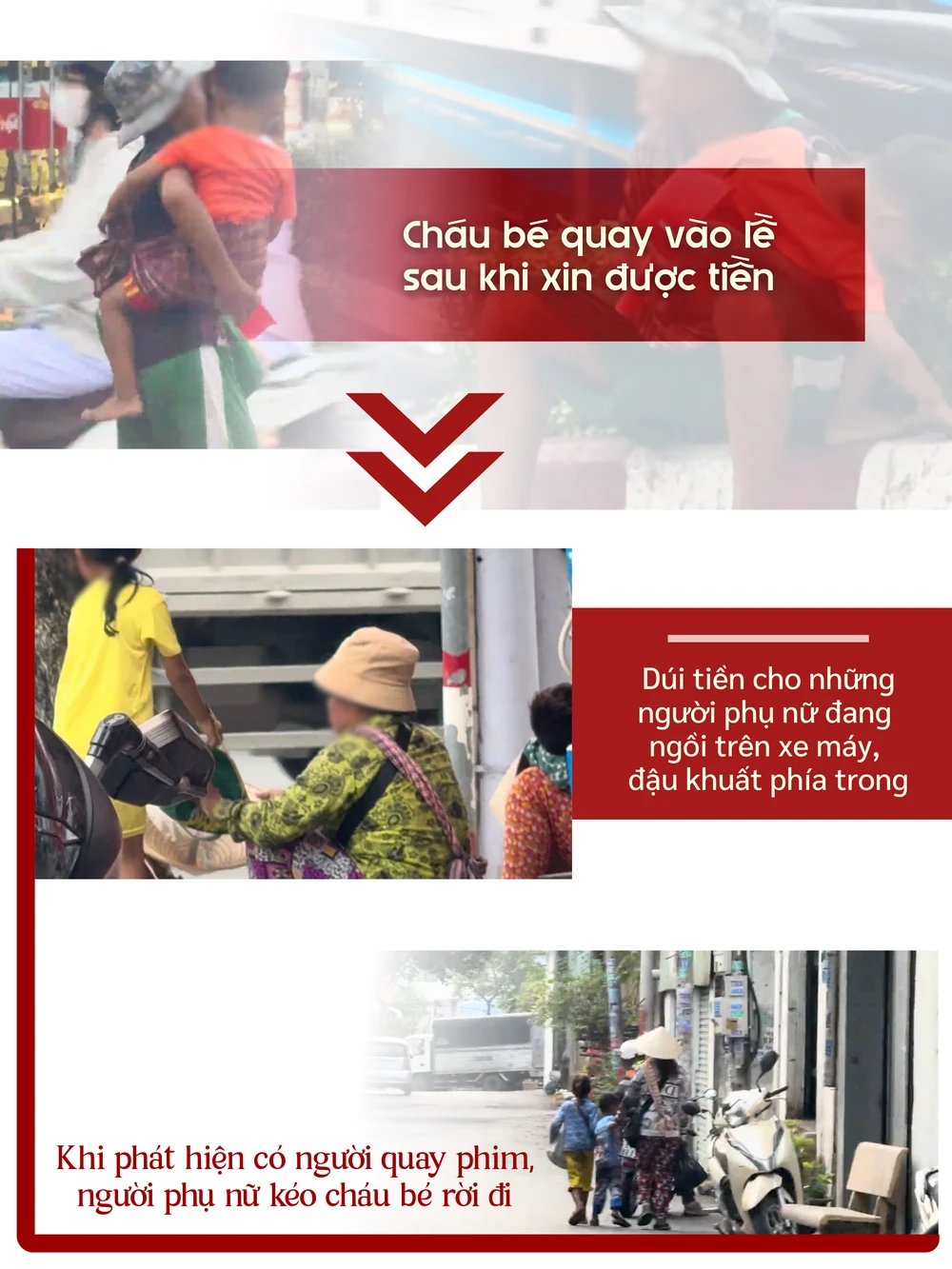 ẢNH GHÉP 5 - Cháu lại quay vào lề, dúi tiền cho một người phụ nữ đang ngồi trên xe máy, đậu khuất phía trong (2-3 ảnh) + Phát hiện có người quay phim, người phụ nữ kéo cháu bé lên xe,.png