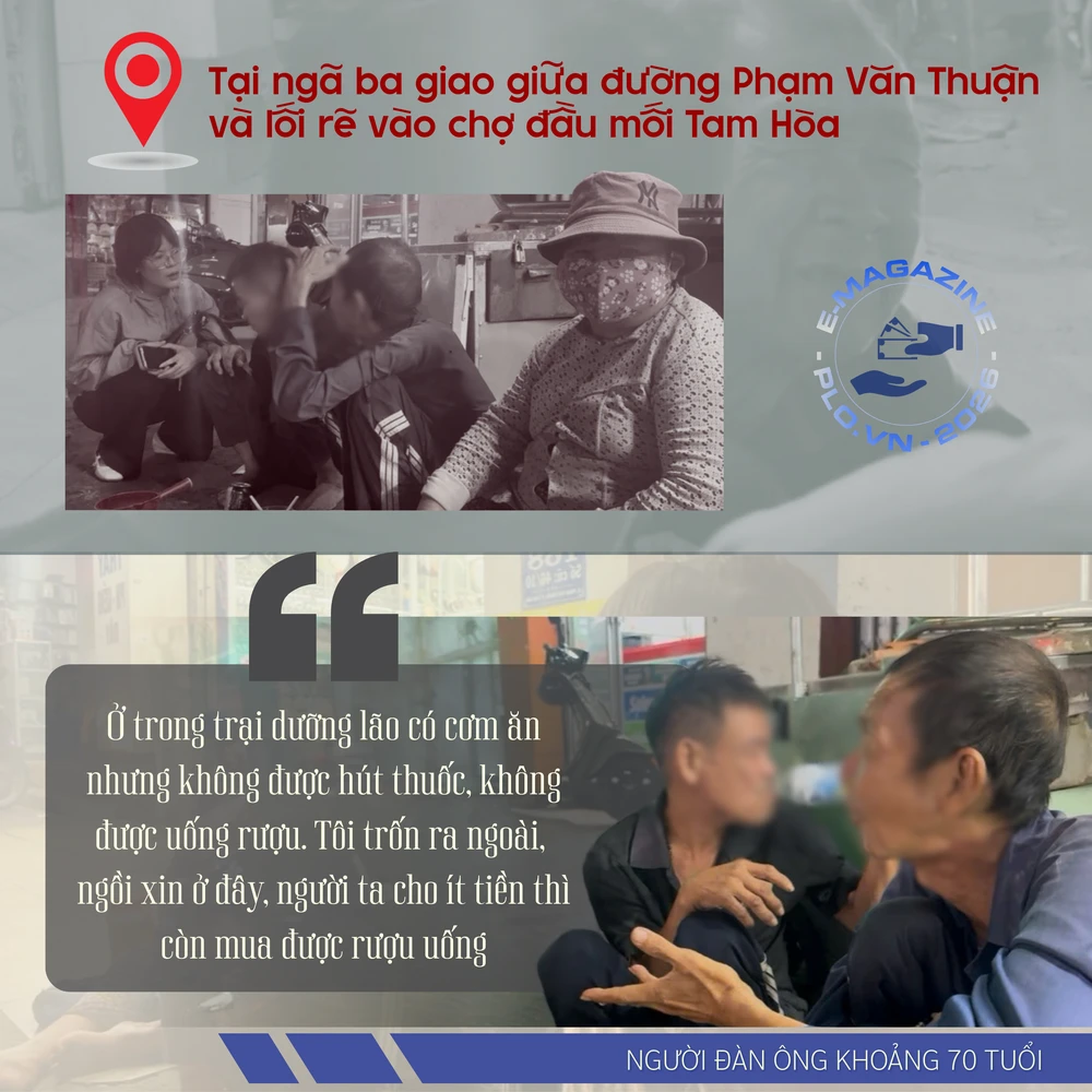 ẢNH GHÉP 6 - Tại ngã ba giao giữa đường Phạm Văn Thuận và lối rẽ vào chợ đầu mối Tam Hòa, ba người lớn tuổi (hai nam, một nữ) ngồi xin ăn ngay chân cột đèn giao thông (2-3 ảnh) + Hình.png