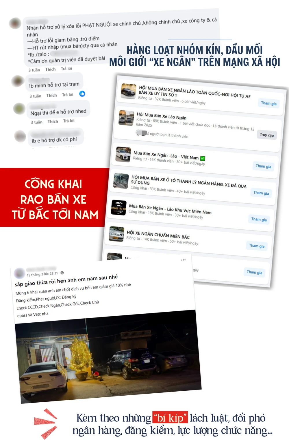 ẢNH GHÉP 10 - Hàng loạt nhóm kín, đầu mối môi giới xe ngân trên mạng xã hội đang công khai rao bán xe từ Bắc tới Nam, kèm theo những _bí kíp_ lách luật, đối phó ngân hàng, đăng kiểm,.png