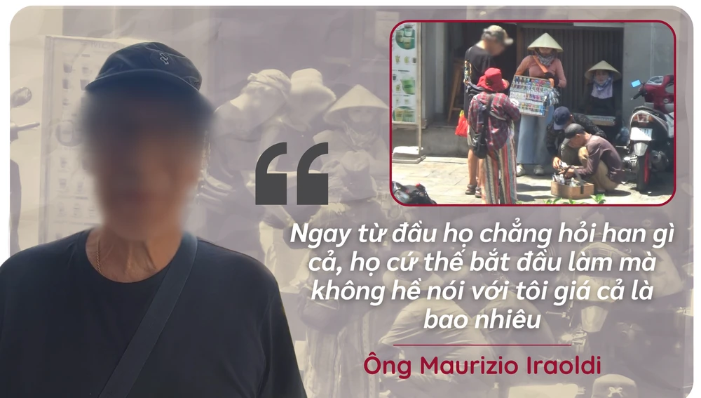 ẢNH GHÉP 2 - Ngày 17-3, ông Maurizio Iraoldi (quốc tịch Ý) cho biết mình cũng bị nhóm đánh giày chèo kéo khi ông vừa ra khỏi chợ. Kèm trích dẫn “Tôi gần như bị tấn công b….png