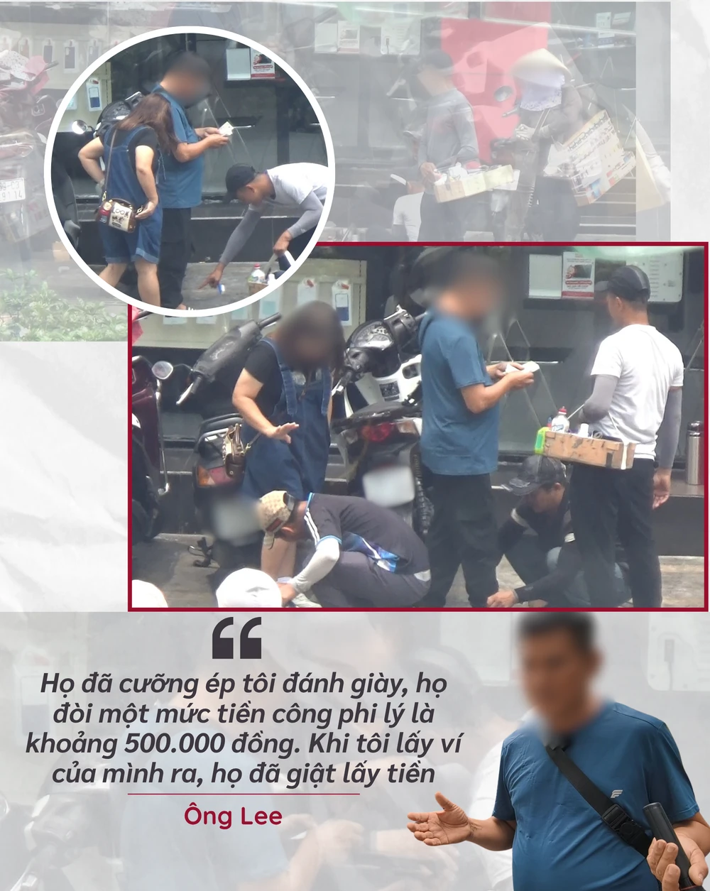 ẢNH GHÉP 7 - Khoảng 12 giờ 43 phút ngày 20-3, một cặp vợ chồng du khách nước ngoài bị nhóm đánh giày tiếp cận, “cưỡng bức” đánh giày khi đi qua khu vực giao lộ Lê Lợi – Nam Kỳ Khởi.png