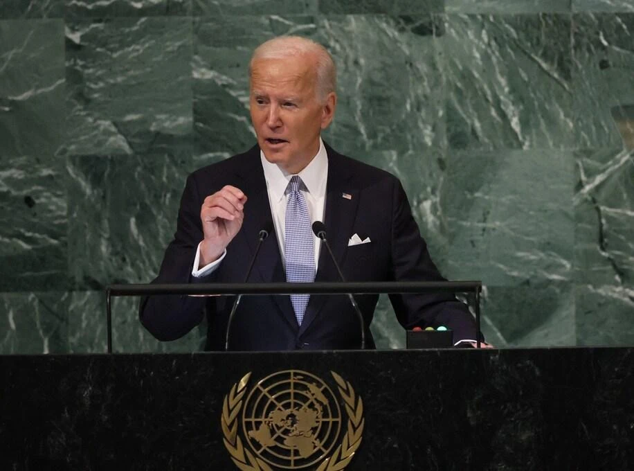 Tổng thống Mỹ Joe Biden phát biểu tại Kỳ họp thứ 77 của Đại hội đồng LHQ tại Trụ sở Liên hợp quốc ở thành phố New York ngày 21-9. Ảnh: REUTERS