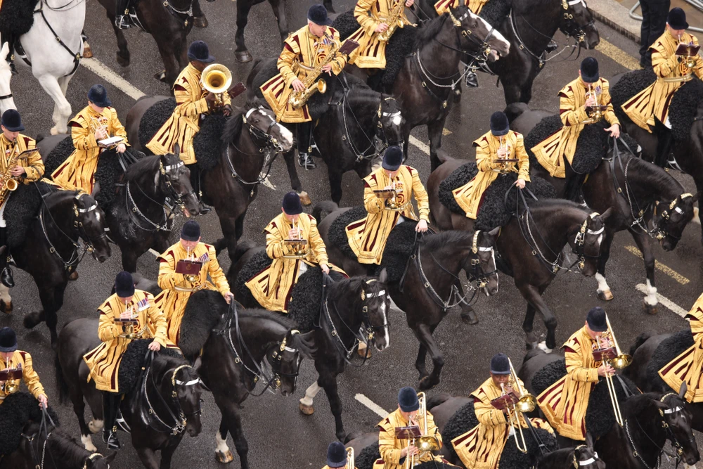 Bộ Quốc phòng Anh cho biết có 250 con ngựa diễu hành trong lễ đăng cơ của Vua Charles III. Ảnh: TWITTER