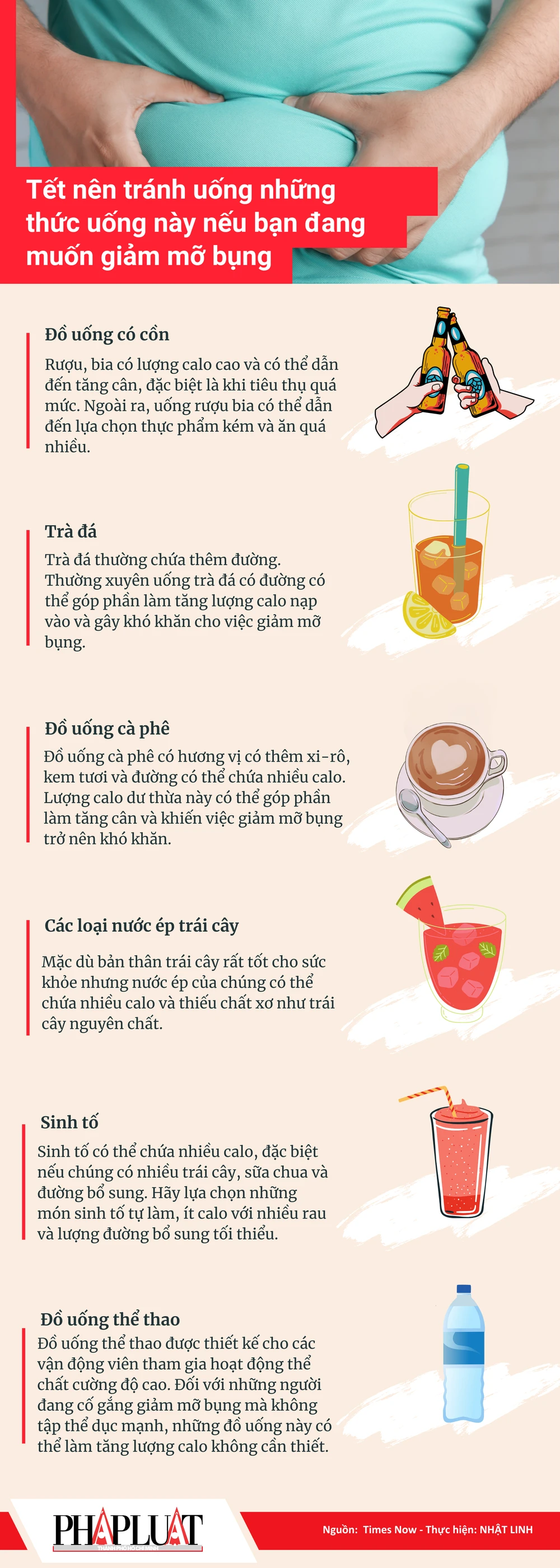 Tết nên tránh uống những thức uống này nếu bạn đang muốn giảm mỡ bụng