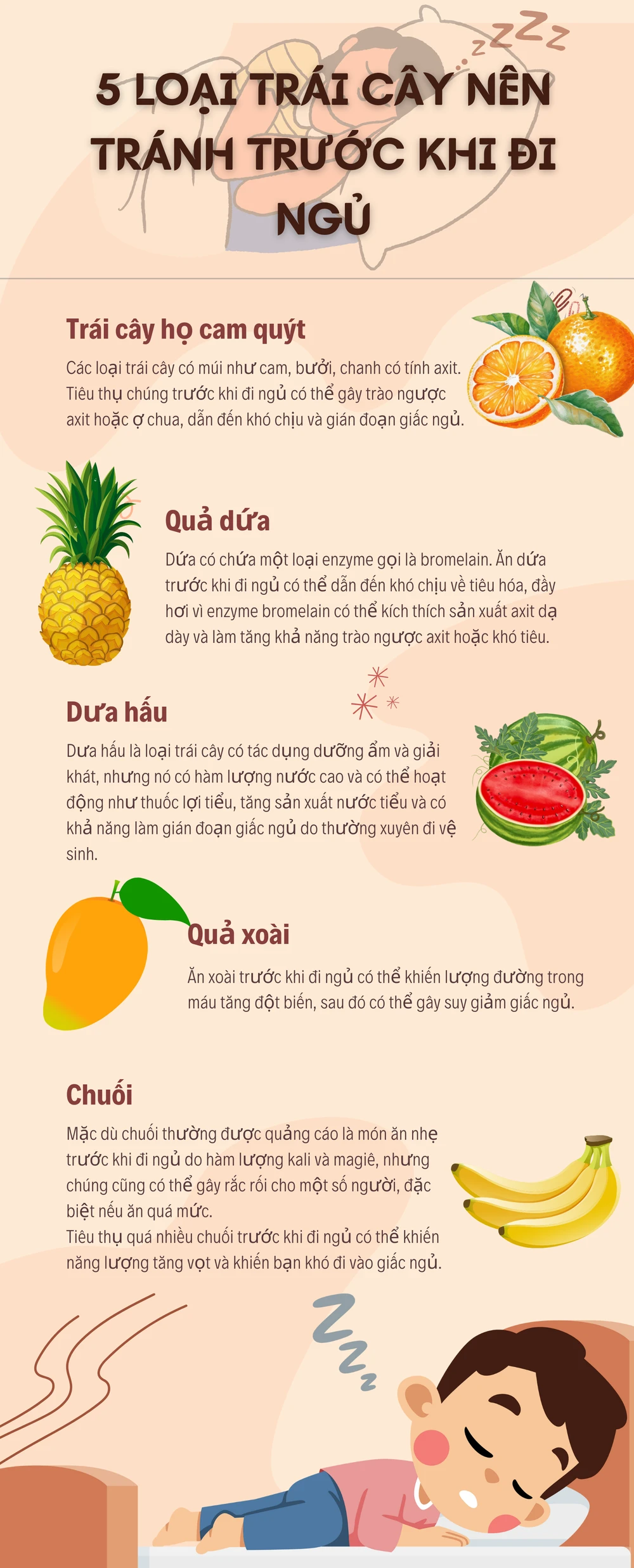 5 loại trái cây nên tránh ăn trước khi đi ngủ