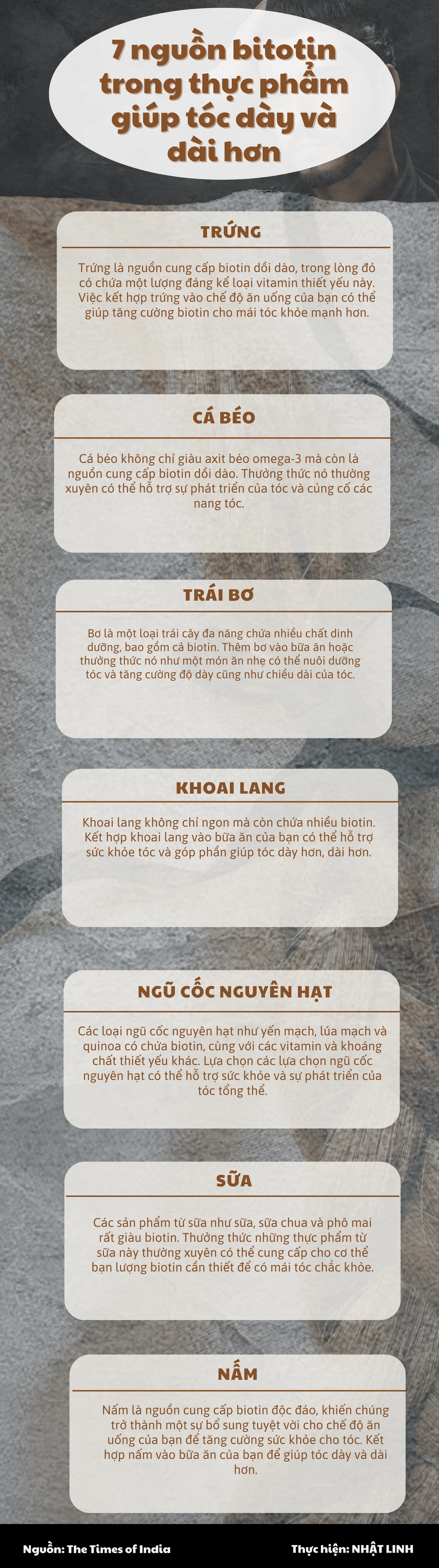 7 nguồn bitotin trong thực phẩm giúp tóc dày và dài hơn