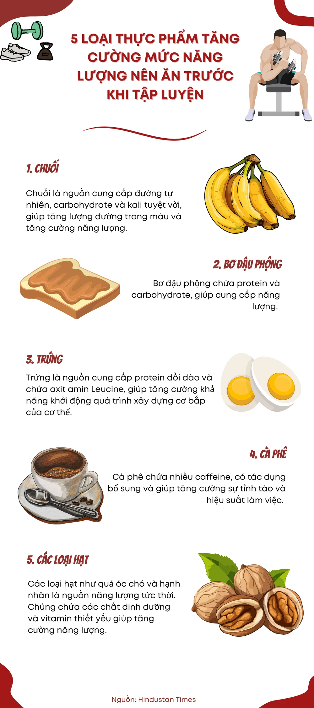 5 loại thực phẩm tăng cường mức năng lượng nên ăn trước khi tập luyện