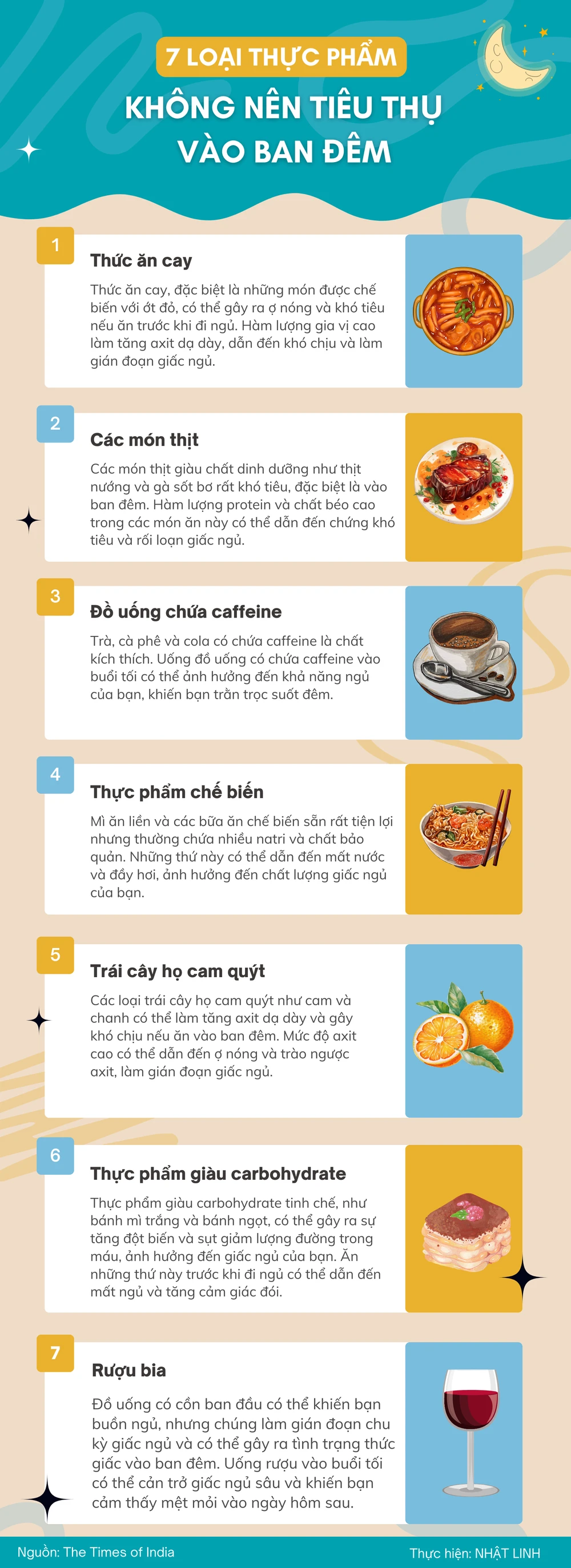 7 loại thực phẩm không nên tiêu thụ vào ban đêm