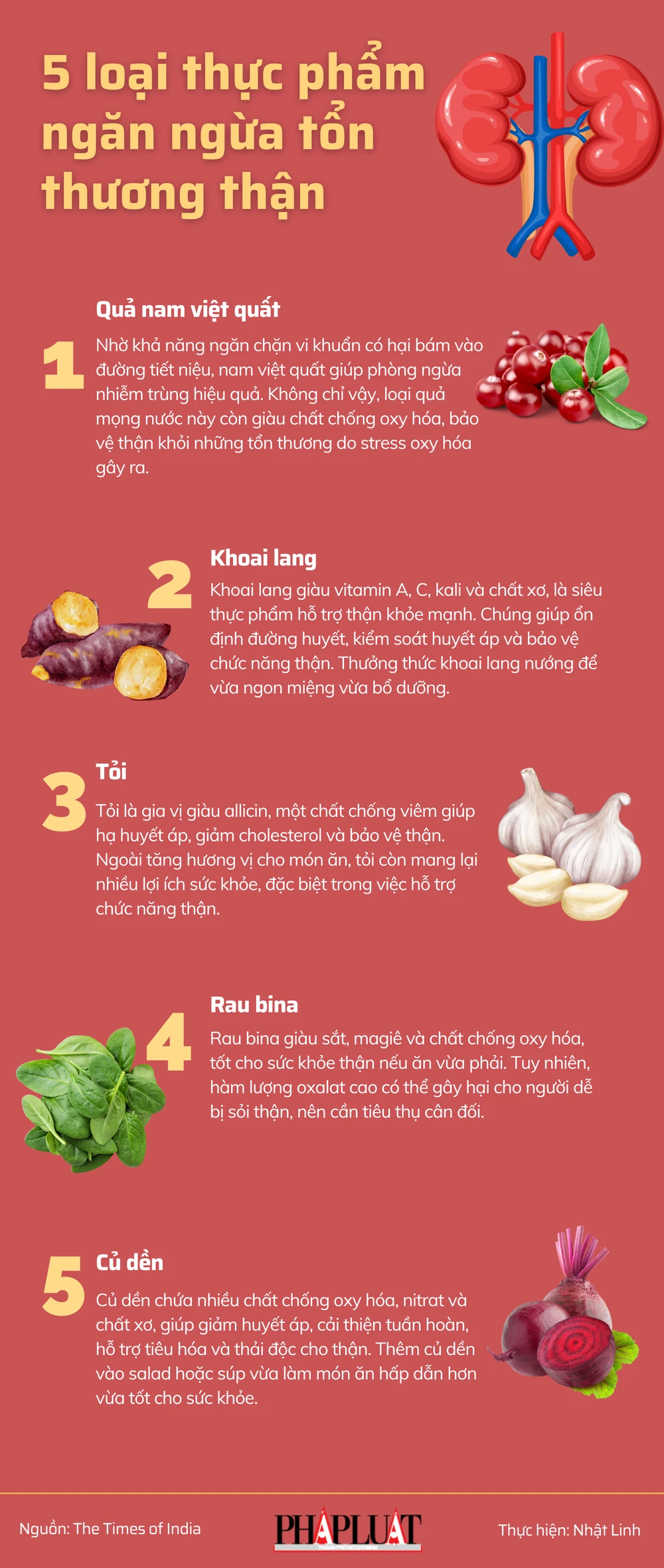 5 loại thực phẩm ngăn ngừa tổn thương thận