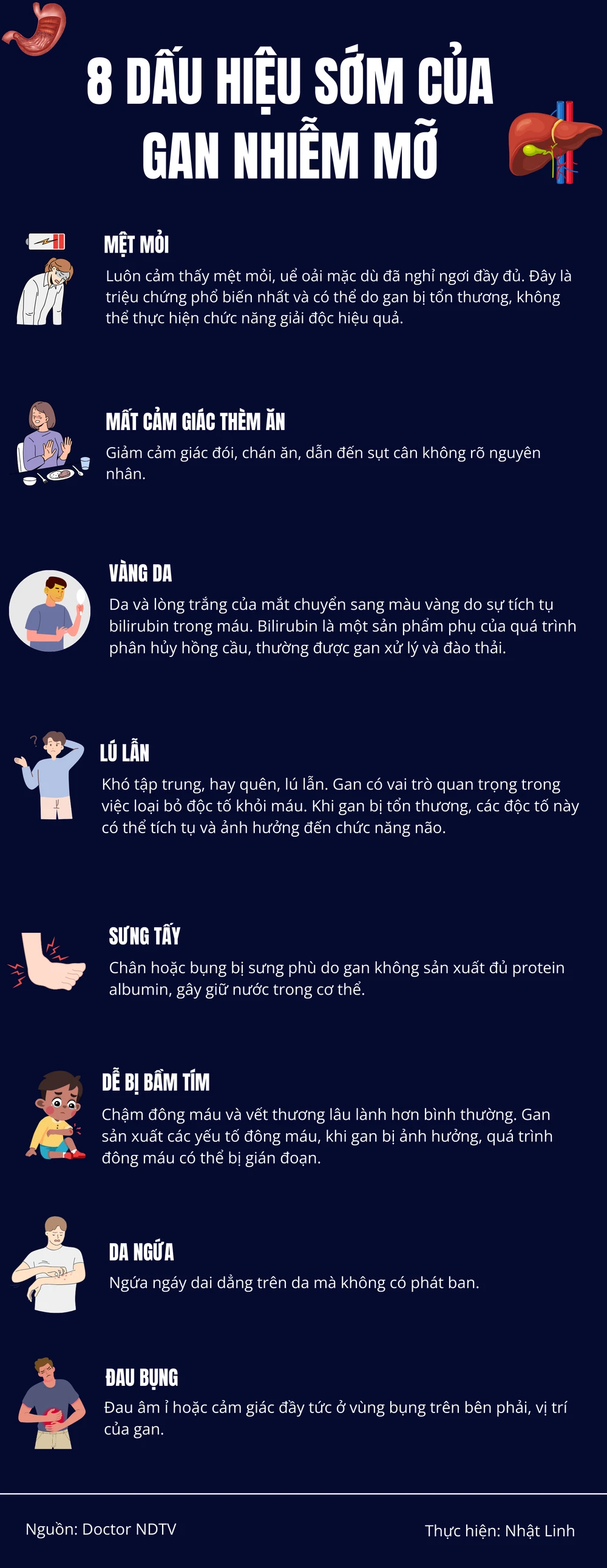 8 dấu hiệu sớm của gan nhiễm mỡ