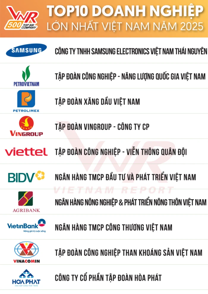 Tập đoàn Hòa Phát nằm trong top 10 doanh nghiệp lớn nhất Việt Nam