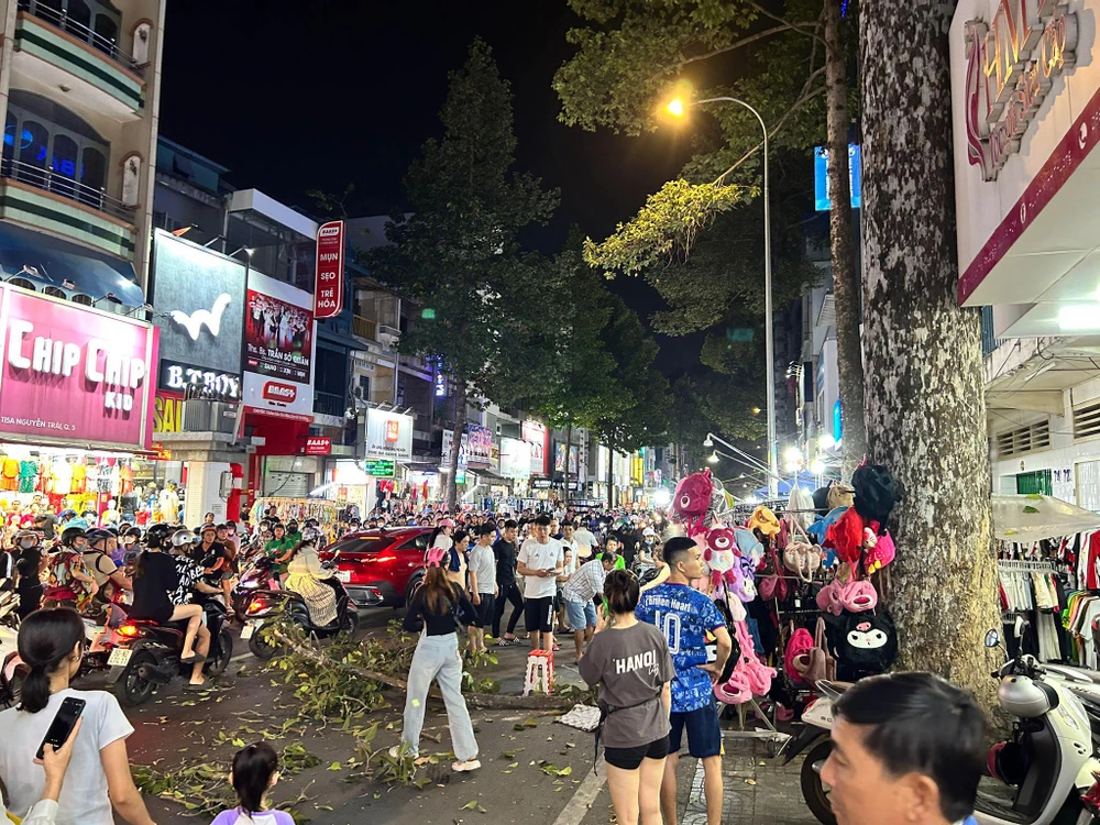 Đang đứng bán hàng thì bị nhánh cây rơi trúng đầu