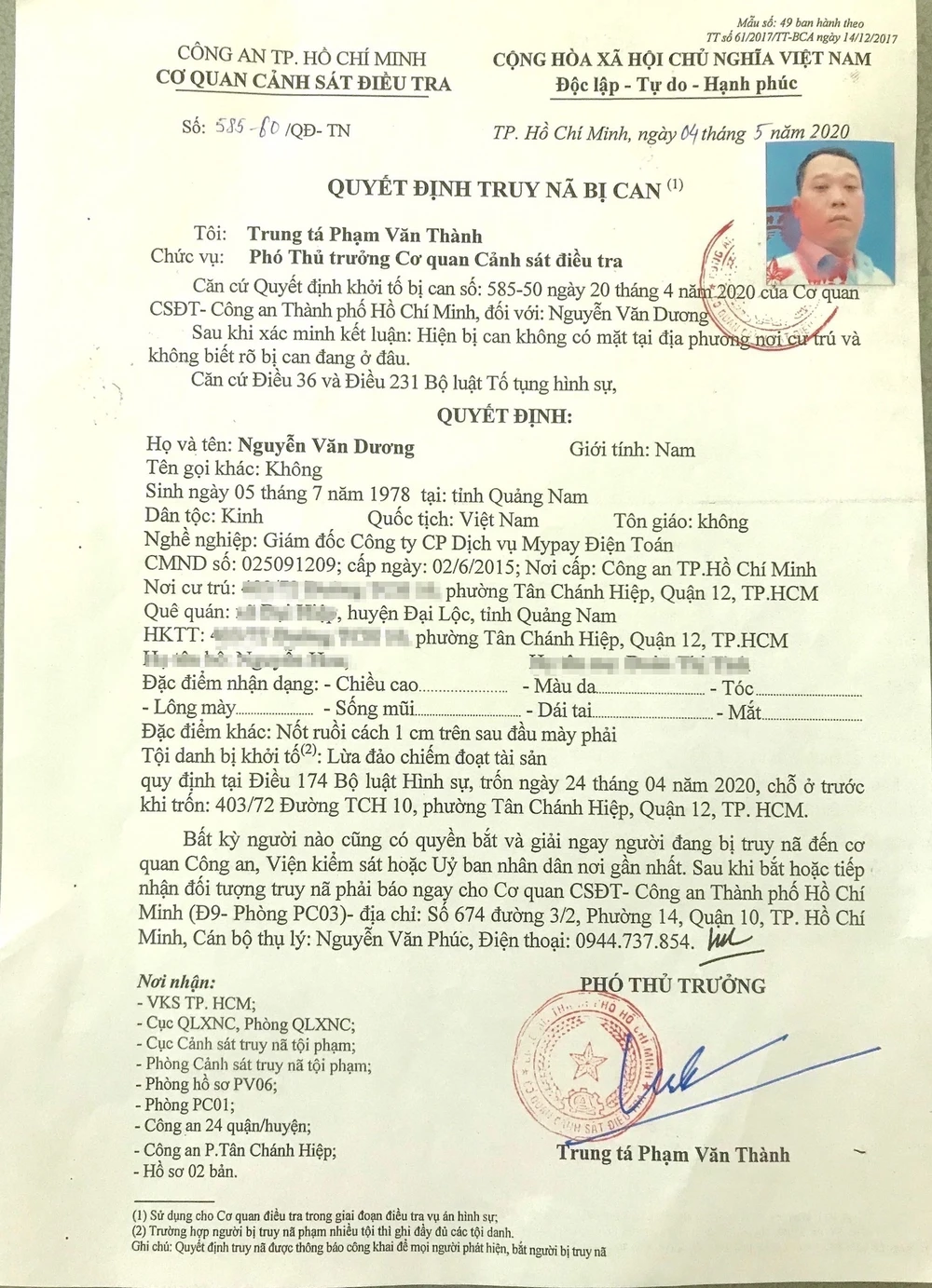 Công an truy nã giám đốc Công ty CP Dịch vụ Mypay Điện Toán ảnh 1