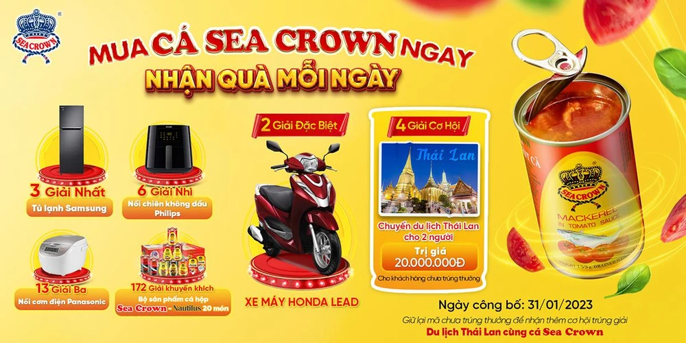 Chương trình quay số trúng thưởng “Mua cá Sea Crown ngay – Nhận quà mỗi ngày” của Nautilus Food Việt Nam.