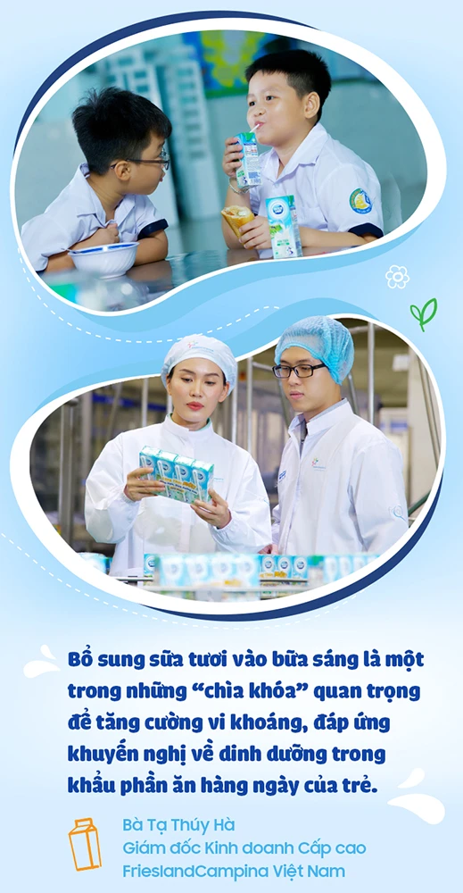 Bổ sung sữa tươi vào buổi sáng là một trong những “chìa khóa” quan trọng để tăng cường vi chất, đáp ứng nhu cầu dinh dưỡng trong khẩu phần hàng ngày của trẻ.