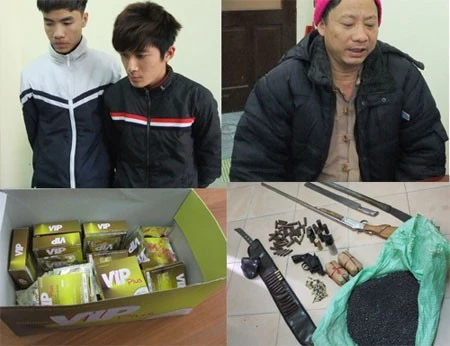 Các đối tượng và tang vật vụ án.