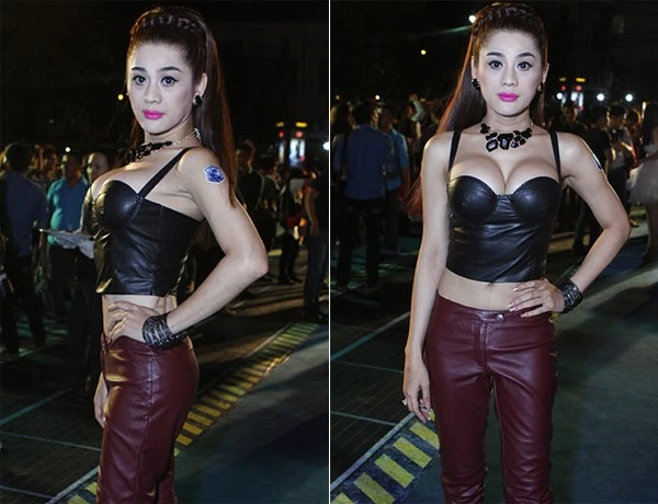 Tại buổi công chiếu phim hành động khoa học viễn tưởng RoboCop, Lâm Chí Khanh chọn bộ đồ da cá tính, mạnh mẽ như phong cách bộ phim. 