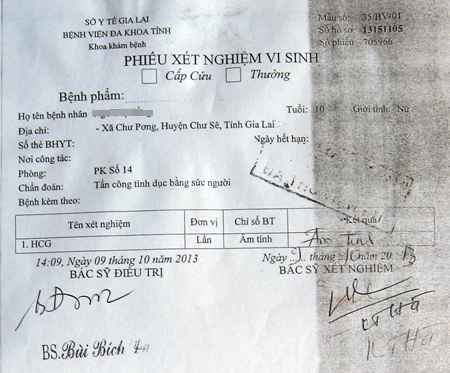 Kết quả khám nghiệm của bệnh viện