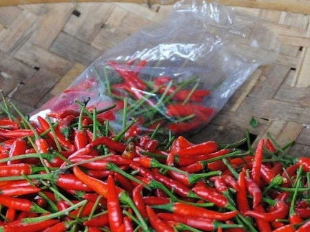 Một mẹt ớt tươi ngoài chợ.