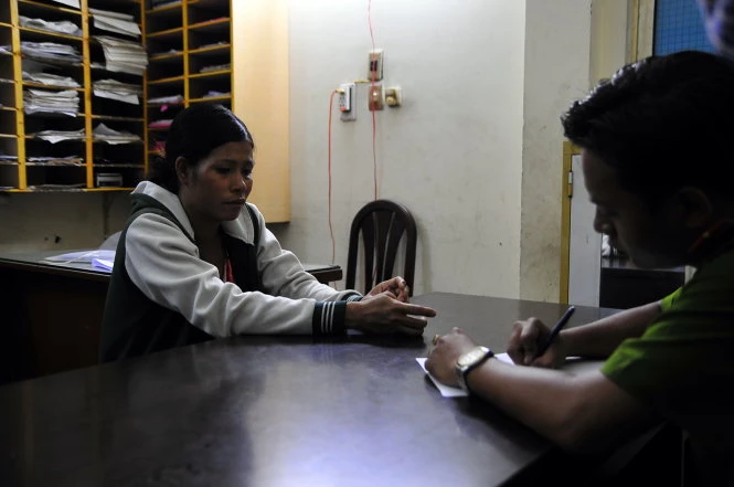 Hiền tại cơ quan công an - Ảnh: Hải Hiếu