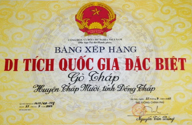 Bảng xếp hạng khu di tích Gò Tháp - Ảnh: V.Tr. Bảng xếp hạng khu di tích Gò Tháp - Ảnh: V.Tr.