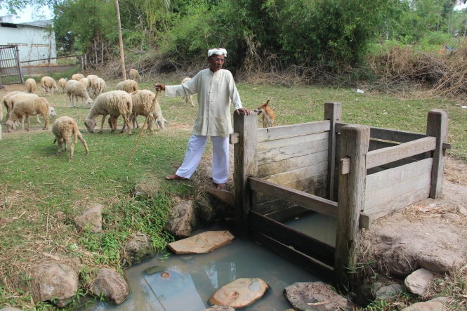 Ông Kiều Ngọc Sinh đã có hơn nửa thế kỷ giữ gìn giếng cổ cho làng Thành Tín - Ảnh: Viễn Sự