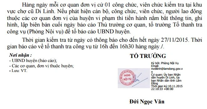 Văn bản lạ: 'Điểm danh' cán bộ, công chức… đi chợ ảnh 2