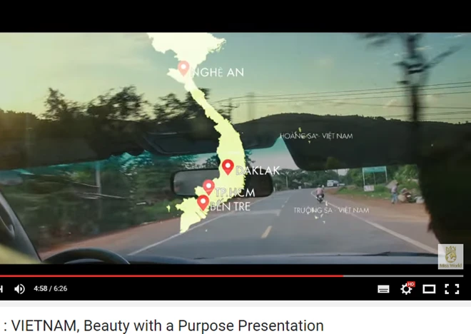 Lan Khuê đưa bản đồ có Hoàng Sa đến Hoa hậu Thế giới 