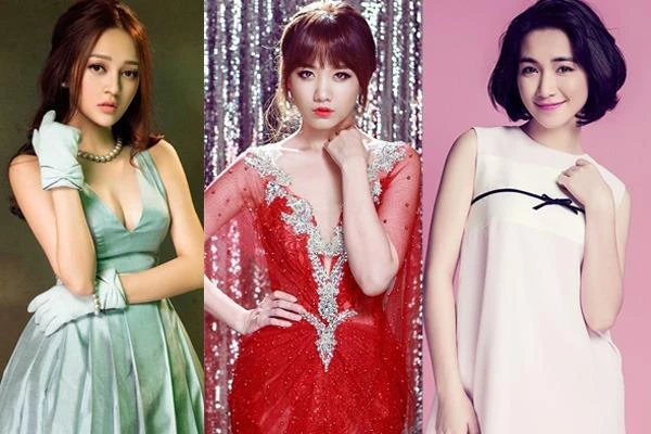 Từ trái qua: Bảo Anh, Hari Won, Hòa Minzy cùng tranh giải "Triển vọng Làn Sóng Xanh". Ảnh Ngôi sao.