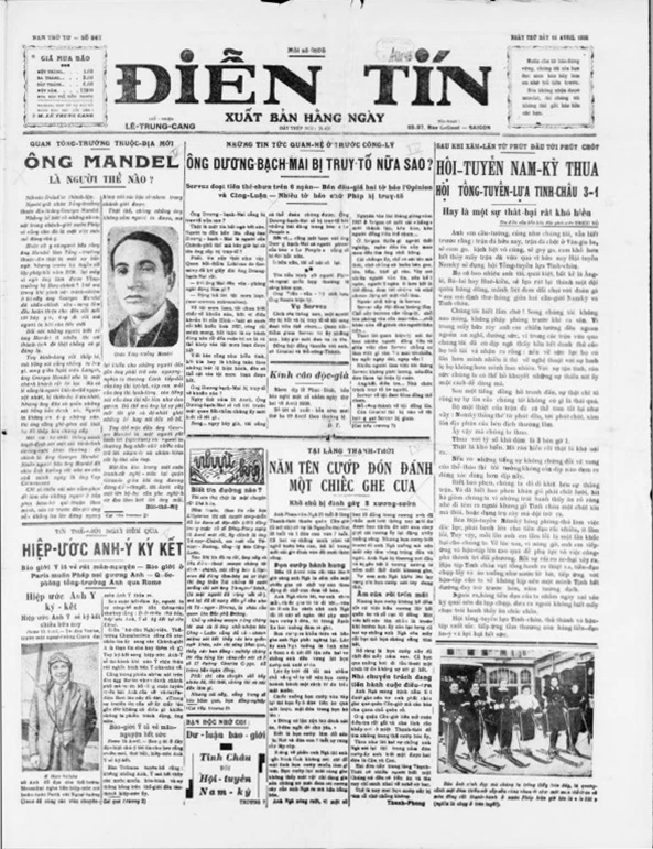 Báo Điễn tín số 967, ra ngày 16-4-1938 thông báo nghỉ lễ Phục sinh. Ảnh: ĐÌNH BA