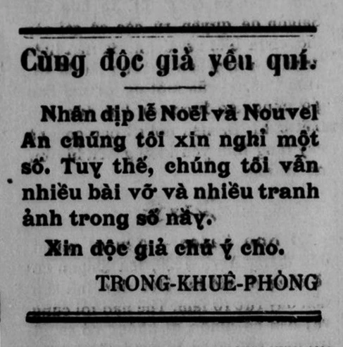 Mẩu tin thông báo nghỉ lễ Noel và nghỉ Tết dương lịch của Trong khuê phòng số 99 - 100. Ảnh: ĐÌNH BA