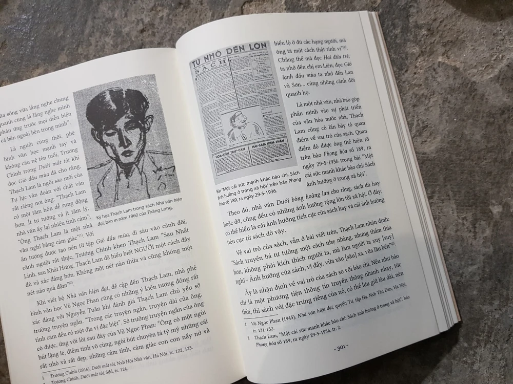 Trang sách viết về quan điểm của nhà văn Thạch Lam đối với việc đọc sách trong tác phẩm Những con chữ ngoài trang sách. ẢNH: K.T.