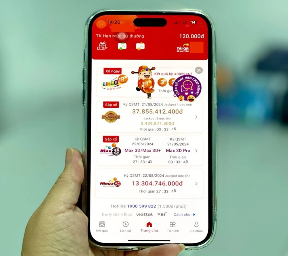 Giao diện trên ứng dụng hỗ trợ mua vé số Vietlott (Vietlott SMS).jpg
