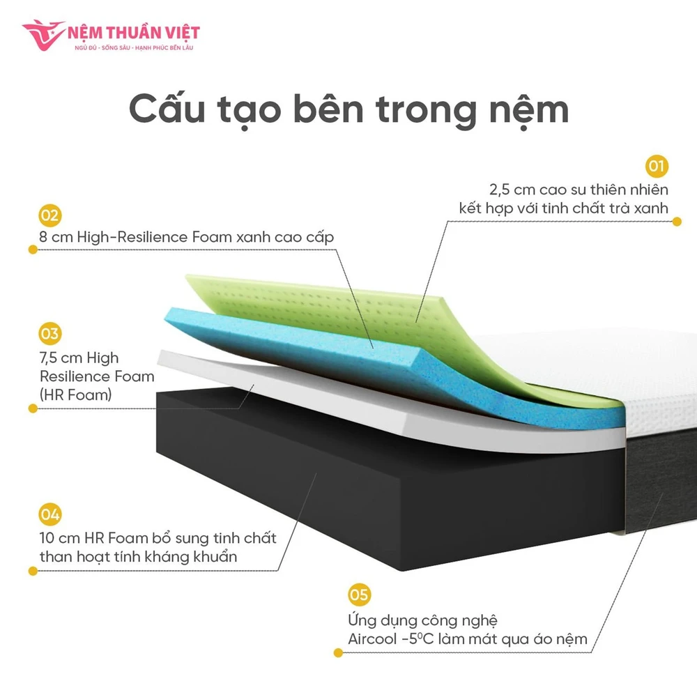 Nệm Thuần Việt ra mắt nệm Foam Latex Hybrid Plus đa tầng 28cm đột phá với công nghệ 5IN1.jpg
