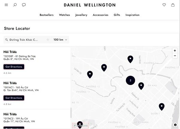 Cửa hàng Hải Triều thuộc mạng lưới bán lẻ toàn cầu của thương hiệu DW ngay trên website của thương hiệu là danielwellington.com.