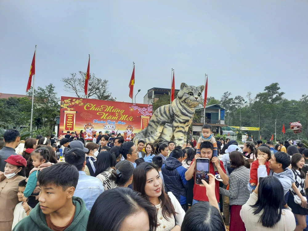 Rất đông người dân đến chụp ảnh linh vật mèo.