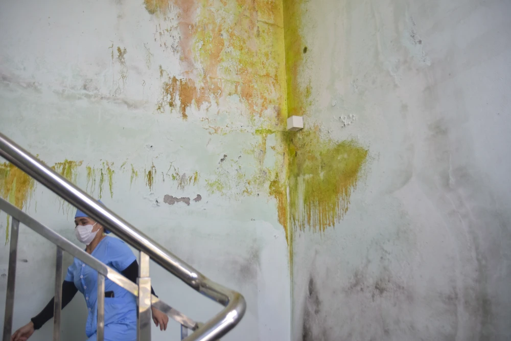 Những mảng tường bị thấm dột, ẩm mốc. Ảnh: NGUYỄN DO